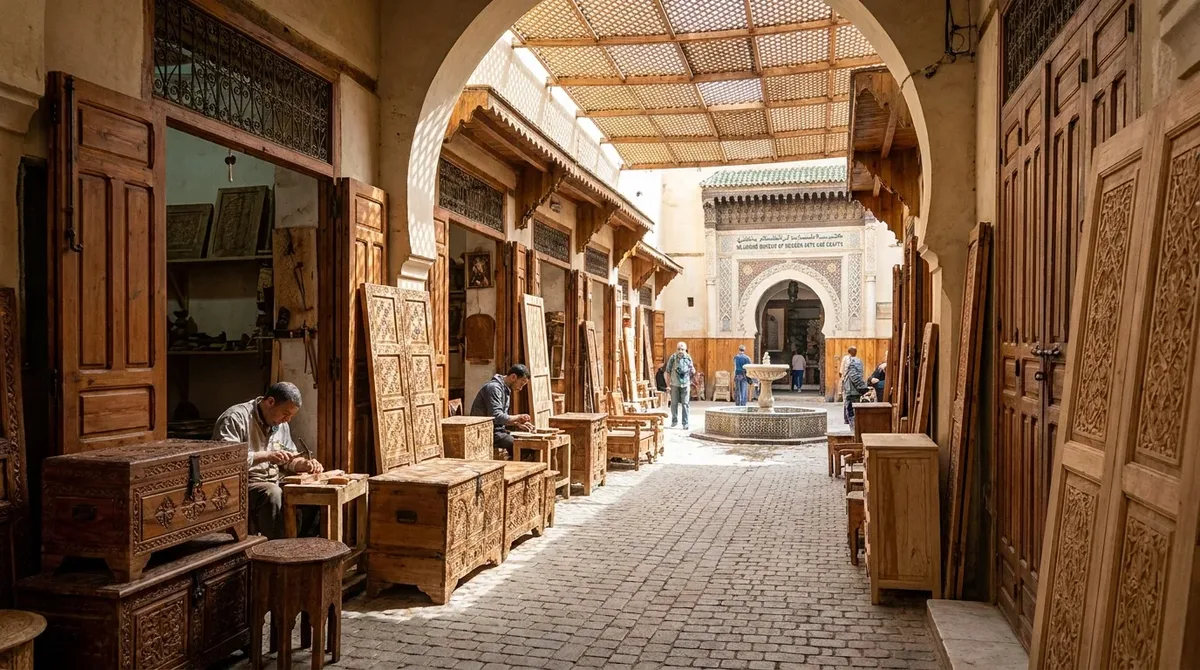 Fes el-Bali souk — the ancient trading lanes of the medina, organised by craft since the medieval period