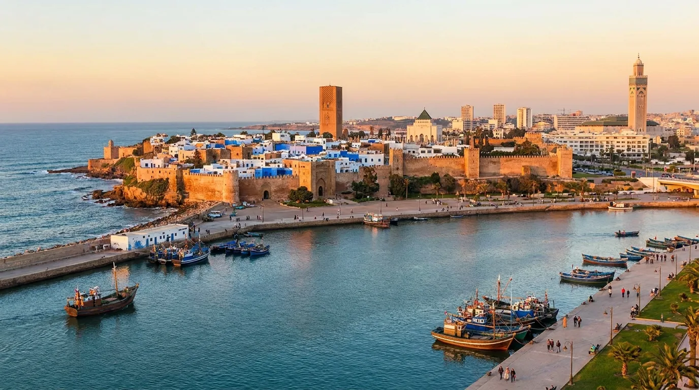 Rabat — Hassan Tower and the Atlantic coast