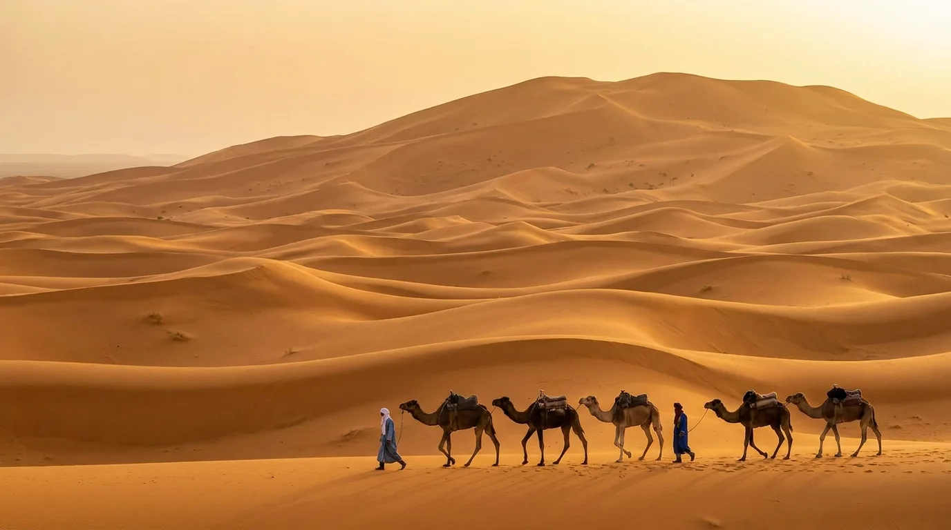 Erg Chebbi sand dunes at sunset, Merzouga, Morocco